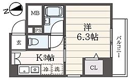カミーノ花咲 2階1Kの間取り