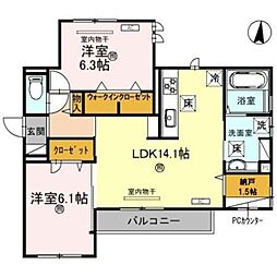 カルム アビタシオン北出島 2階2LDKの間取り