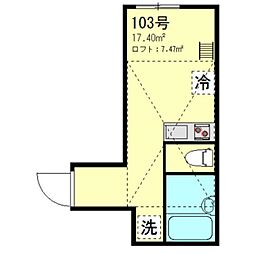 JR横須賀線 西大井駅 徒歩10分の賃貸アパート 1階ワンルームの間取り