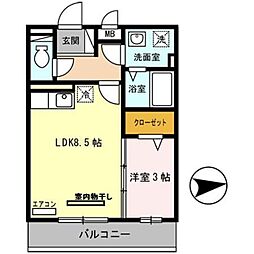ハナミズキ 1LDKの間取図画像