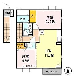 フィオーレ　II 2階2LDKの間取り