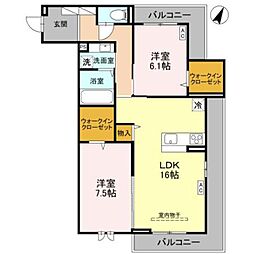 センカIII 3階2LDKの間取り