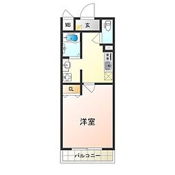 サンブルーム 1Kの間取図画像