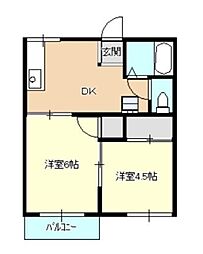 サニーハイツ城山 2階2DKの間取り