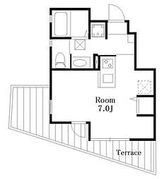プライムテラス高柳 1階ワンルームの間取り
