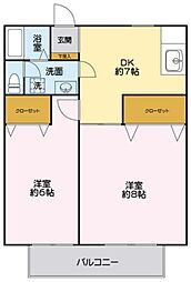 ロイヤルパークハウス大泉 1階2DKの間取り