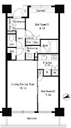 パークアクシス文京ステージ 1階2LDKの間取り