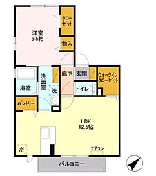 ピースドエルB 1LDKの間取図画像