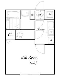 シエロII 2階1Kの間取り