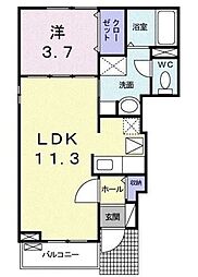 カーサ カルロッサ 1階1LDKの間取り