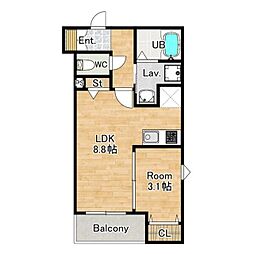 阪神本線 大物駅 徒歩7分の賃貸アパート 1階1LDKの間取り