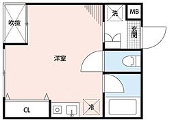 レジナス蕨 2階ワンルームの間取り
