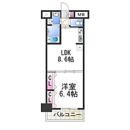 パークナードフィットなかもず 10階1DKの間取り