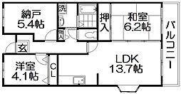 グランデール寝屋川 2SLDKの間取図画像