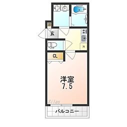 ALEGRIA津久野North 2階1Kの間取り