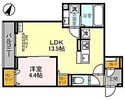 D-Sereno上福岡 3階1LDKの間取り