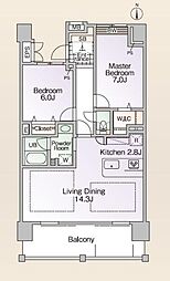 ロイヤルパークス新田 6階2LDKの間取り