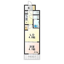 エステムコート京都二条 2階2Kの間取り