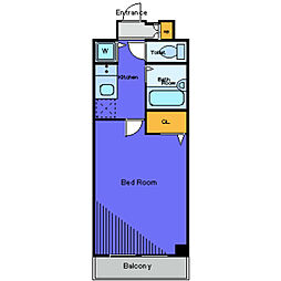 東急目黒線 洗足駅 徒歩5分の賃貸マンション 2階1Kの間取り