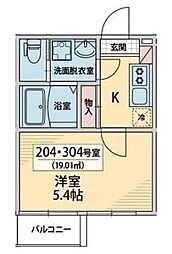 Nクレール 1Kの間取図画像