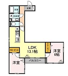 小田急小田原線 千歳船橋駅 徒歩6分の賃貸アパート 3階2LDKの間取り