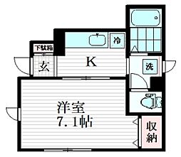 カーサ元郷 1Kの間取図画像