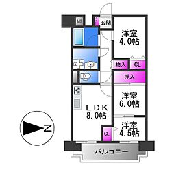 友井グレイス 8階3LDKの間取り