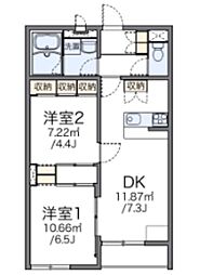 レオパレスピュアタウン 2階2DKの間取り