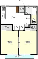 武田ハイツ 2DKの間取図画像