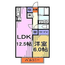 ベルツリー東川口Ｃ棟 2階1LDKの間取り