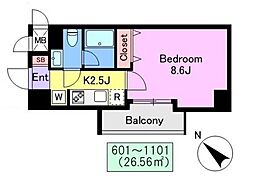 CREDO新横浜 1Kの間取図画像
