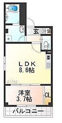 ルクス西宮北口 1LDKの間取図画像