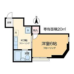 万里第2ビル 3階1Kの間取り