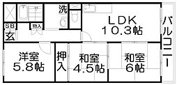 香里ケ丘2番館 3LDKの間取図画像