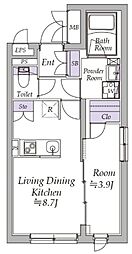 アトリオフラッツ日暮里 2階1LDKの間取り