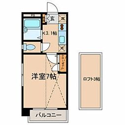 コニファーガーデン北烏山 2階1Kの間取り