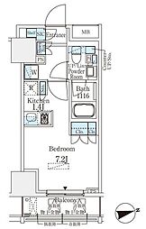 浅草田原町レジデンス 13階1Kの間取り