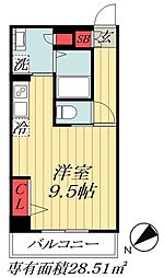 東京メトロ東西線 浦安駅 徒歩8分の賃貸マンション 2階ワンルームの間取り