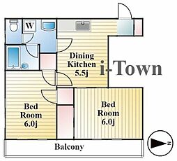 リコーハイツ 4階2DKの間取り