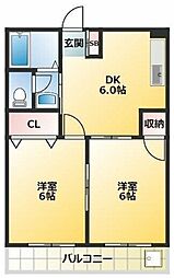 イカリハイツ 2階2DKの間取り