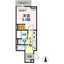 セレスティア関原 1階1Kの間取り