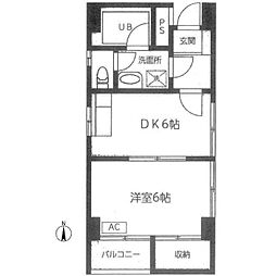 ヒルズハイム山王 2階1DKの間取り