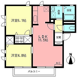 ブリリアE 2階2LDKの間取り