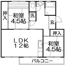 中宮第四団地74号棟 2LDKの間取図画像