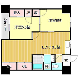 岡林マンション 2LDKの間取図画像