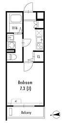 グランパセオ文京小日向 2階1Kの間取り