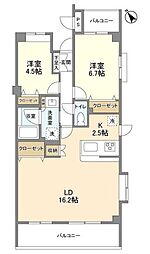 根岸旭台フーガ 2LDKの間取図画像
