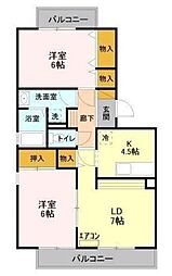 ランドウィン 五番館 1階2LDKの間取り