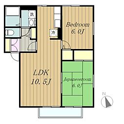 小田急小田原線 相模大野駅 バス8分 大沼下車 徒歩1分の賃貸アパート 2階2LDKの間取り