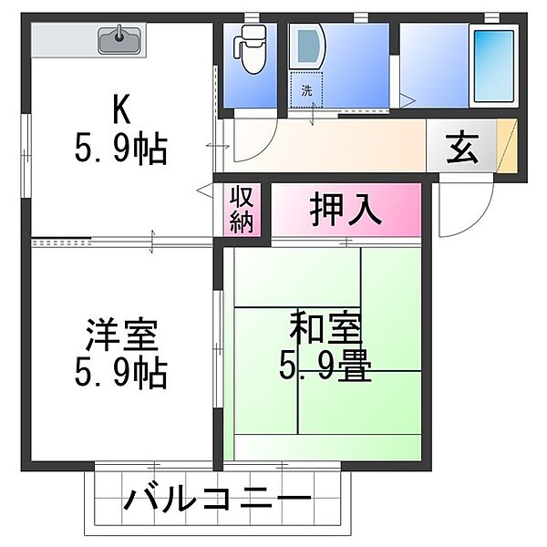 シャーメゾン高松 ｜和歌山県和歌山市東高松２丁目(賃貸アパート2K・2階・43.01㎡)の写真 その2